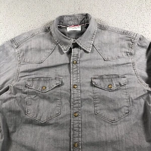 Wrangler Shirt Adult Medium Gray Denim Selvedge Western Pearl Snap Cowboy Rodeo - Picture 1 of 12