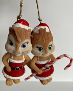 Alvin & The Chipmunks Chipettes Flocked Christmas Ornaments Brittany & Eleanor - Picture 1 of 7