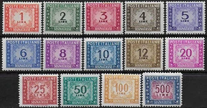 1947-54 Italia segnatasse 14v. mc MNH Sassone n. 97/110 - Imagen 1 de 1