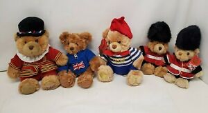 Glorious Britain Teddy Bear UK Flag & Queens Guard 10" & Keel Toy Paris Set of 5