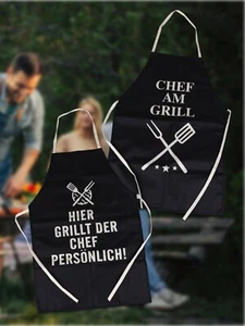 742827 Delantal barbacoa negro con lema 55x80cm 2 piezas algodón - Imagen 1 de 1