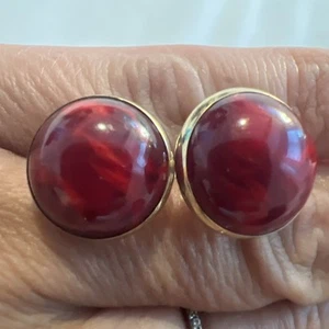 Vintage Swank Round Cufflinks Red Ruby Gold Tone for shirt - Picture 1 of 4