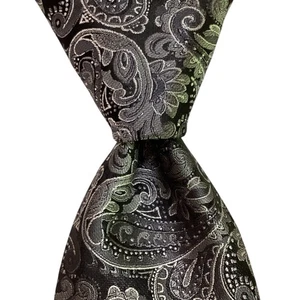 PLATINUM DESIGNS Men's Polyester Necktie 58 3/4" Designer PAISLEY Gray/Black EUC - Picture 1 of 3