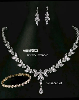 18k Gold Plated Stunning Golden Bridal Jewelry Set Lab-Created Swarovski Crystal - Image 1 of 4