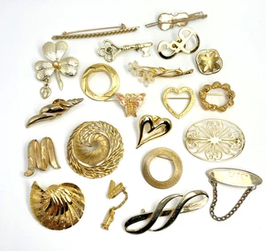 Konvolut Vintage goldfarbene Anstecknadel Brosche Anstecknadeln Nachlass Posten unsigniert 21 Stück - Bild 1 von 15