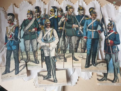 Jouet ancien Lot de 10 soldats Prussien en carton découpé vers 1900 - Photo 1/4