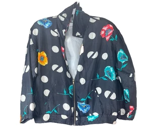 Vintage 80er EVR Windbreaker 100% Seide Bomber Trainingsjacke Gr. M gepunktet geblümt - Bild 1 von 17