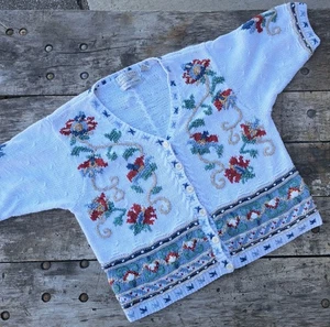 Portraits Nothern Isles Short Sleeve Small Cardigan Sweater Cottage Core Floral - Picture 1 of 7