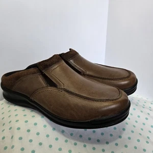 Mocassini SAS slip on uomo taglia 11,5W pelle marrone zoccoli scarpe mules made in USA - Foto 1 di 15
