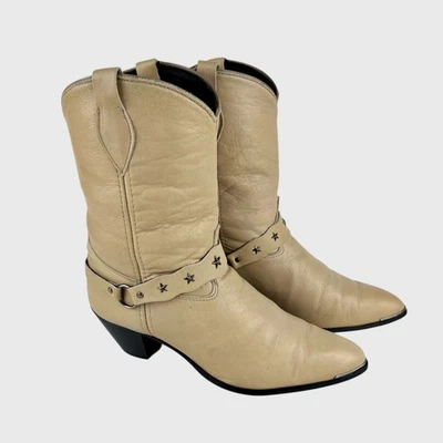 Laredo Womens Cream Leather Western Cowboy Boots Star Studded Strap size 10M - Image 1 of 4