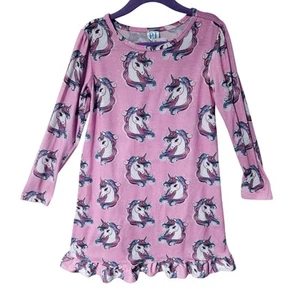 Children's Place Girls S Long Sleeve Pajama Dress Pink Unicorn Nightie Ruffle - Picture 1 of 5