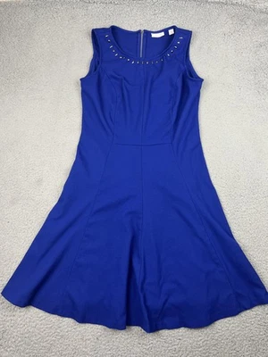 New York & Company Dress Womens 6 Royal Blue Fit & Flare Studded Neckline A-Line - Image 1 of 4