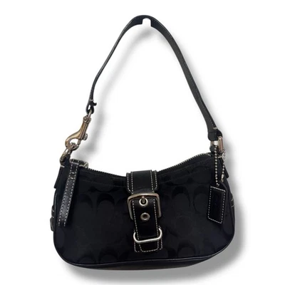 Bolso de Hombro Coach Negro Signature Cuero Jacquard Y2K Mini Baguette Foto 1 de 4