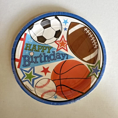 Platos de papel de postre de 7"" para fiesta deportiva feliz cumpleaños unisex 16 quilates -2 paquetes 8 quilates ea Foto 1 de 2