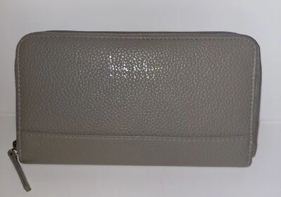 Organizador de carteira Nicole Miller New York cinza couro pebbled falso com zíper ao redor - Imagem 1 de 4