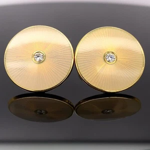 Fabergè 18K Yellow Gold Diamond Pink Enamel Cufflinks RARE $7500 Retail - Picture 1 of 17