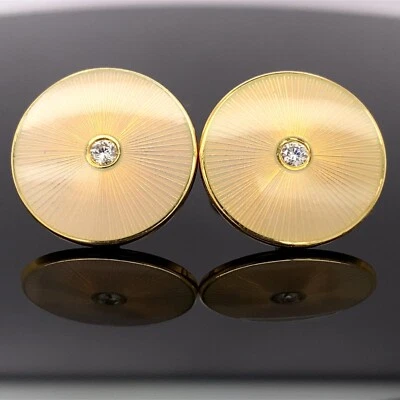 Gemelos Fabergè oro amarillo de 18 quilates diamante esmalte rosa RARO $7500 venta al por menor Foto 1 de 4