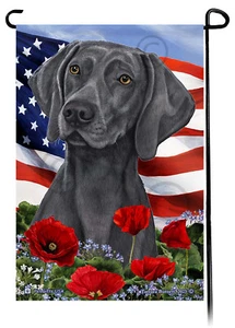Patriotic Flowers Garden Flag - Dark Blue Weimaraner - Picture 1 of 1