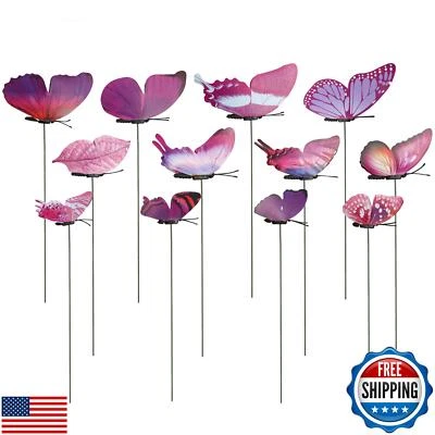 12pcs Purple Butterfly Plant Stakes - Colorful Metal Sticks for Flower Arrang - Image 1 of 4