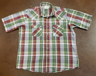 Camisa a Presión Vintage Saddle King Western Pearl Talla XL Rosa Rojo Verde De Colección A Cuadros Foto 1 de 4