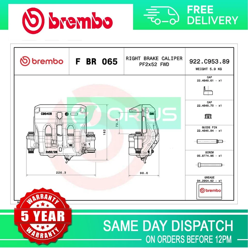 Fits Mercedes Sprinter 2.1 CDi 3.0 Brake Caliper Front Right Brembo #2 - Image 1 of 4