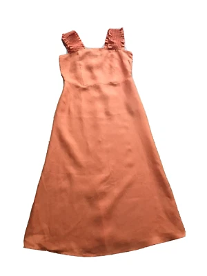 M&S AUTOGRAPH PURE IRISH LINEN FRILL STRAP LUXURY ORANGE MIDI SLIP DRESS RRP £69