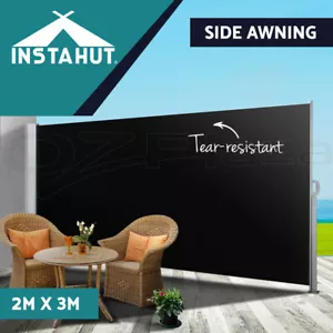 Instahut Side Awning Sun Shade Outdoor Retractable Privacy Screen 2X3M Black - Picture 1 of 11