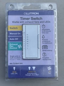 Lutron MA-T51MNH-WH Maestro Countdown Timer Switch for Exhaust Fans and LEDs - Picture 1 of 2