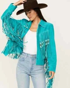 Damen Vintage Fransen Lederjacke Wildleder Lederjacke, Hippie Outfits - Bild 1 von 4