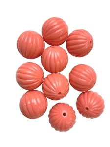 10 Acrylic, Apricot Color, Solid, Round Shaped Beads w/Ridges, 17.5 mm, Vintage - Bild 1 von 1