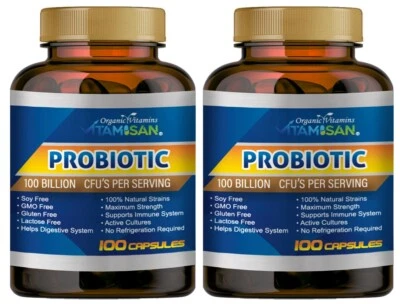 Probiotics 100 Billion CFU Potency Digestive Immune Health 200 Caps NEW       - Image 1 of 4