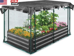 Galvanized Raised Garden Bed with Crop Cage Plant Protection Net Tent and Shade - Picture 1 of 9
