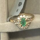 9ct Gold Ring with Emerald and White Zircon, 2.23g Gold Weight, Size P-Q, Cert