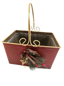 Zinn Weihnachtskorb - rot mit Goldgriff 8"x6"x10" sehr guter Zustand - Bild 1 von 8
