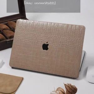 Milk Tea Brown Crocodile PU Leather Case For Macbook Air 13 15 Pro14 16 11 12 in - Picture 1 of 13