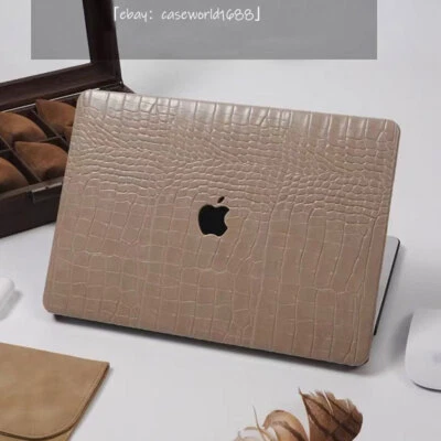 Milk Tea Brown Crocodile PU Leather Case For Macbook Pro14 Air 13 15 16 11 12 in - Photo 1/4