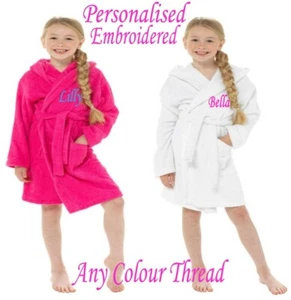PERSONALISED Kids Girls Children SOFT TOWEL HOODED Dressing Gown Robe GIFT - Picture 1 of 2