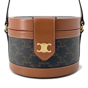 CELINE Triomphe Tambour Shoulder Bag Size Medium PVC/Leather Tan 195192 - Picture 1 of 16