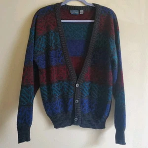 Vintage Playboy Men’s Store Red Blue Multicolor Acrylic Sweater Cardigan Knit... - Picture 1 of 4