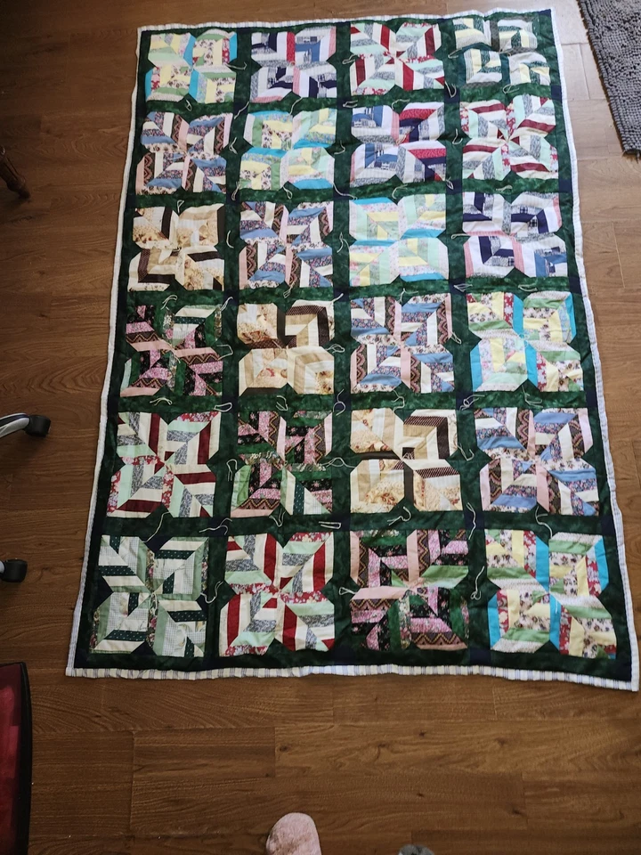 Vintage Hand Stitched Scrappy Quilt / Floral Granny Core 60” x 70” Twin - Image 1 of 4