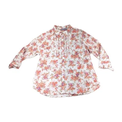 Blusa para mujer Laura Scott nueva con etiquetas coral floral abotonada mangas 3/4 volantes XL Foto 1 de 4