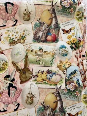 Tela victoriana de Pascua conejitos pollitos flores Kate Ward Thacker 4 yardas🐰🐥🦋 Foto 1 de 4
