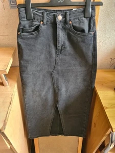 Vero Moda denim midaxi skirt with front split in washed black -Size XS (Size 6) - Picture 1 of 6