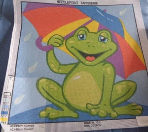 GRAFITEC PRINTED COLOR NEEDLEPOINT CANVAS FROG  CANVAS SIZE 40CM X 40CM - Picture 1 of 1