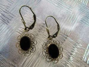 Vintage Ohrringe 14 Karat Gelbgold schwarzer Onyx - Bild 1 von 5
