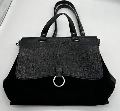 Сумка через плечо Rebecca Minkoff черная шагреневая кожа + замшевая складная с клапаном  - Изображение 1 из 4