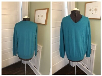 Garret Scott Turquoise Merino Wool Long Sleeved V-Neck Sweater, Size M Foto 1 de 4