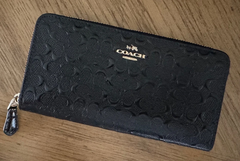 Coach Signature Debossed Patent Leather Accordion Zip Wallet F54805