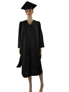 Matte Black Graduation Gown, GraduationMall, 5fT to 5Ft 2" Size XS Adult w/Cap - Picture 1 of 22