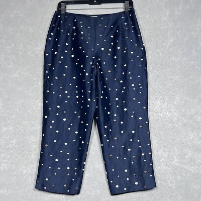 Pantalón Talbots Mujer Talla 8 Azul Marino Tostado Plata Lunares Tobillo Recto Seda Foto 1 de 4